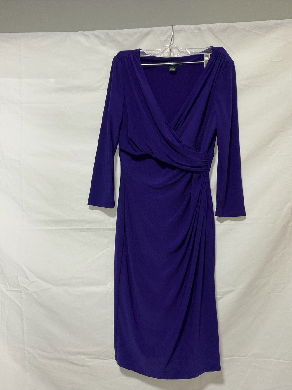 Lauren Ralph Lauren Royal Purple Faux-Wrap Long Sleeve Midi Dress